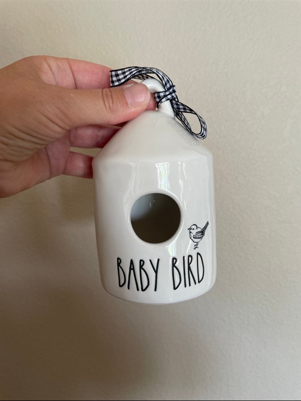 Charming Rae Dunn BABY BIRD Mini Birdhouse • Magenta • Plaid Bow